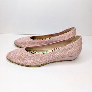 Vintage 1980s Browsabouts Wedges Womens 8.5 N Pink Fabric Casual Shoes Heels
